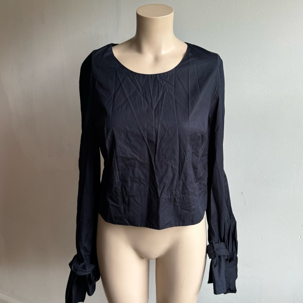3.1 Phillip Lim Navy Cropped Blouse with Tie Sleeves